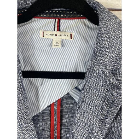 Tommy Hilfiger Blazer Womens 10 Blue Check One Button Lined Career Jacket Work - Picture 4 of 11